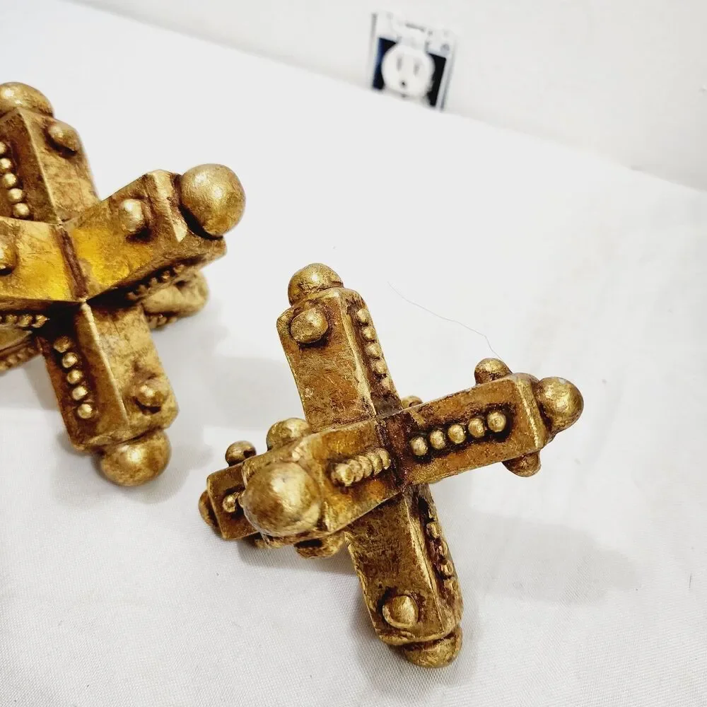 Set of 3 Vintage Gold Jacks Decor Large Mid Century MCM Distressed Paperweight